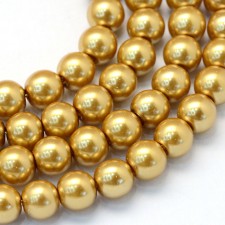 6mm Round Glass Pearl Imitation Beads - Gold - 31" Strand