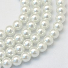 6mm Round Glass Pearl Imitation Beads - White - 31" Strand