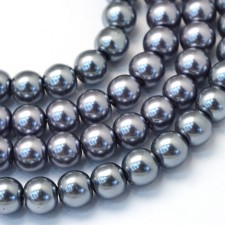 6mm Round Glass Pearl Imitation Beads - Slate Grey - 31" Strand