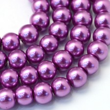 6mm Round Glass Pearl Imitation Beads - Medium Orchid - 31" Strand