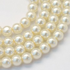 6mm Round Glass Pearl Imitation Beads - Light Yellow - 31" Strand