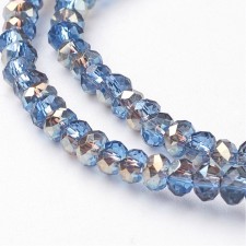 4x3mm Rondelle Electroplate Glass Beads Half Plated Faceted Strand, AB Light Blue