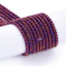 2.5mm Round Electroplated Glass - Metallic Purple  - 14" Strand