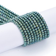 2.5mm Round Electroplated Glass - Metallic Green  - 14" Strand