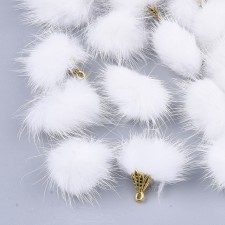 4pc Faux Mink Fur Tassels 20-30mm Long  - White