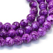6mm Round Glass Marble Look - Purple - 32 Inch Strand about 145pc