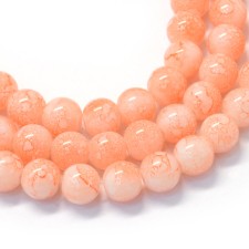 6mm Round Glass Marble Look - Peach - 32 Inch Strand about 145pc