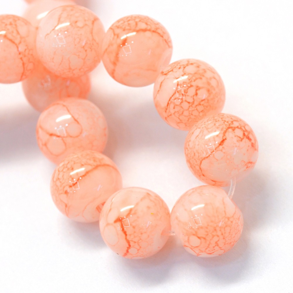 Orange Peach Crystal Glass Smooth Round Beads – 6mm, 8mm, 10mm, 15.5 Inch Strand