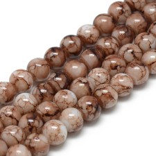 8mm Round Glass Marble Look - Coconut Brown - 32 Inch Strand about 105pc