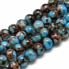 8mm Round Glass Marble Look - Dodger Blue - 32 Inch Strand about 105pc