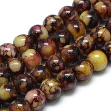 8mm Round Glass Marble Look - Coffee Brown - 32 Inch Strand about 105pc