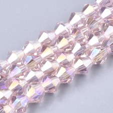 6mm Bicone Electroplated Glass Beads - AB Pearl Pink - 10.5" Strand