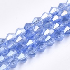 6mm Bicone Electroplated Glass Beads - AB Cornflower Blue - 10.5" Strand