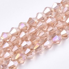 6mm Bicone Electroplated Glass Beads - AB Pink - 10.5" Strand