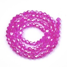 4mm Bicone Electroplated Glass Beads - AB Magenta Pink - 14" Strand