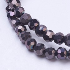 4mm Electroplated Crystal Faceted Round Beads - Black 14" Strand 100pc Aprox