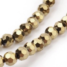 4mm Electroplated Crystal Faceted Round Beads - Gold Plated 14" Strand