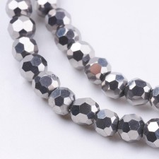 4mm Electroplated Crystal Faceted Round Beads - Silver Plated 14" Strand 100pc Aprox
