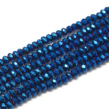 2.5x1.5mm Rondelle Electroplate Glass Beads Strands, Metallic Blue 14" Strand