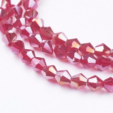 4mm Glass Bicone Faceted Beads -  AB Dark Red - 15" Strand 104pcs