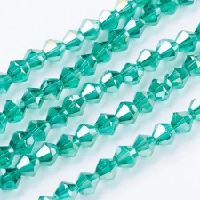 4mm Glass Bicone Faceted Beads -  AB Sea Green 15" Strand 104pcs