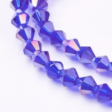 4mm Glass Bicone Faceted Beads -  AB Sapphire Blue - 15" Strand 104pcs