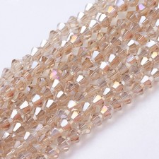 4mm Glass Bicone Faceted Beads -  AB Beige - 15" Strand 104pcs