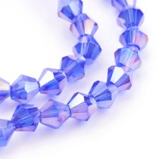 4mm Glass Bicone Faceted Beads -  AB Dodger Blue - 15" Strand 104pcs