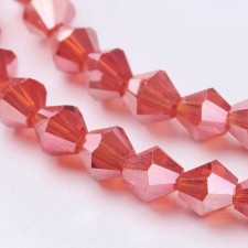 4mm Glass Bicone Faceted Beads -  AB  Red - 15" Strand 104pcs