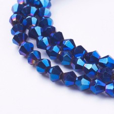 4mm Glass Bicone Faceted Beads Electroplate  - Metallic Blue - 15" Strand 104pcs