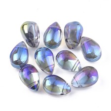 9x6mm Electroplate Glass Charms, Teardrop Beads - AB Blue 20pcs