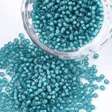 12/0 Glass Seed Beads Transparent Lined Medium Turquoise 20g bag