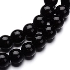 6mm Glass Round Bead Strand 11" Strand - Jet Black