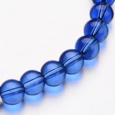 6mm Glass Round Bead Strand 11" Strand - Transparent Medium Blue