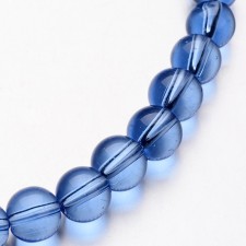 6mm Glass Round Bead Strand 11" Strand - Transparent Cornflower Blue