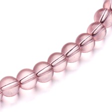 6mm Glass Round Bead Strand 11" Strand - Transparent Thistle Pink