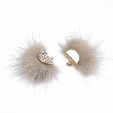 Faux Mink Fur Tassels with Rhinestone and Alloy Findings  - Tan 2pcs