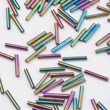 12mm Glass Bugle Beads: Rainbow Iris 20g