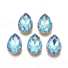 18x13mm Teardrop Sew on Rhinestone, Electroplate Glass, Cabochon w/ Setting - Light Blue 6pcs