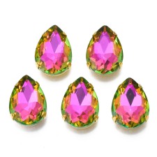 18x13mm Teardrop Sew on Rhinestone, Electroplate Glass, Cabochon w/ Setting - Orchid 6pcs