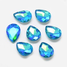 14x10mm Teardrop Rhinestone Cabochon, Electroplate Glass - AB Blue 6pcs