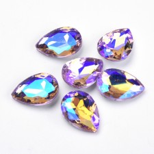 14x10mm Teardrop Rhinestone Cabochon, Electroplate Glass - AB Mauve 6pcs