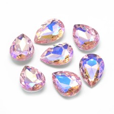 14x10mm Teardrop Rhinestone Cabochon, Electroplate Glass - AB Pink 6pcs