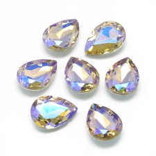 14x10mm Teardrop Rhinestone Cabochon, Electroplate Glass - AB Champagne 6pcs