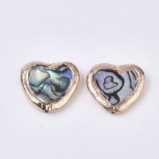 19mm Abalone Shell/Paua Shell Heart Bead with Polymer Clay Edge Golden Plated