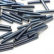 20mm Glass Bugle Beads: Hematite Plated 20g