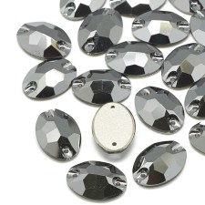 16x11mm Oval K9 Glass Rhinestone, Cabochon Sew On Jet Metallic Silver 10pcs