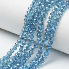 4x3mm Faceted Glass Rondelle Beads Half Plate Light Blue