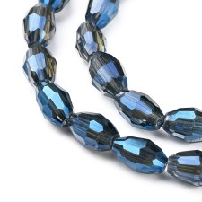 6x4mm Electroplate Glass Oval Shaped Beads Strands, Blue