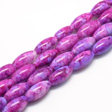 22x10mm Oval Glass Painted Marble -Purple/Red Magenta- 30 Inch Strand